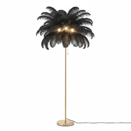 Front. FINEAK - Rose Gold Feather Floor Lamp, Modern Funky Arc Tall Standing Lamp,Bright LED Bulbs Included (Black) - Black.