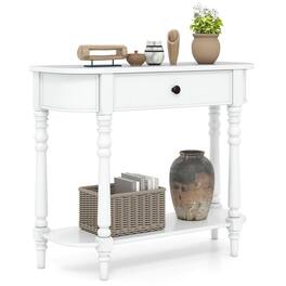 Resenkos - 36"L Retro Wooden 2-Tier Narrow Console Table for Behind Couch/Foyer - White