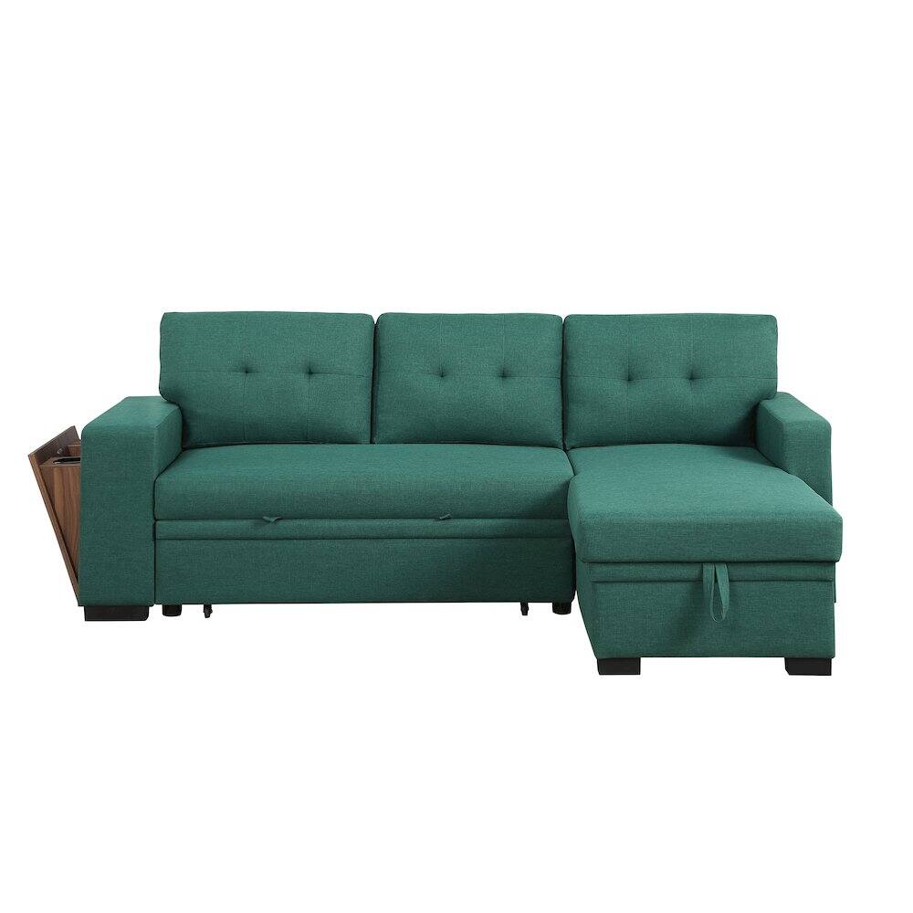Alt View 4. Devion Furniture - Fabric Reversible Modern Side Compartment Sleeper Sectional Sofa Bed-Green - Green.
