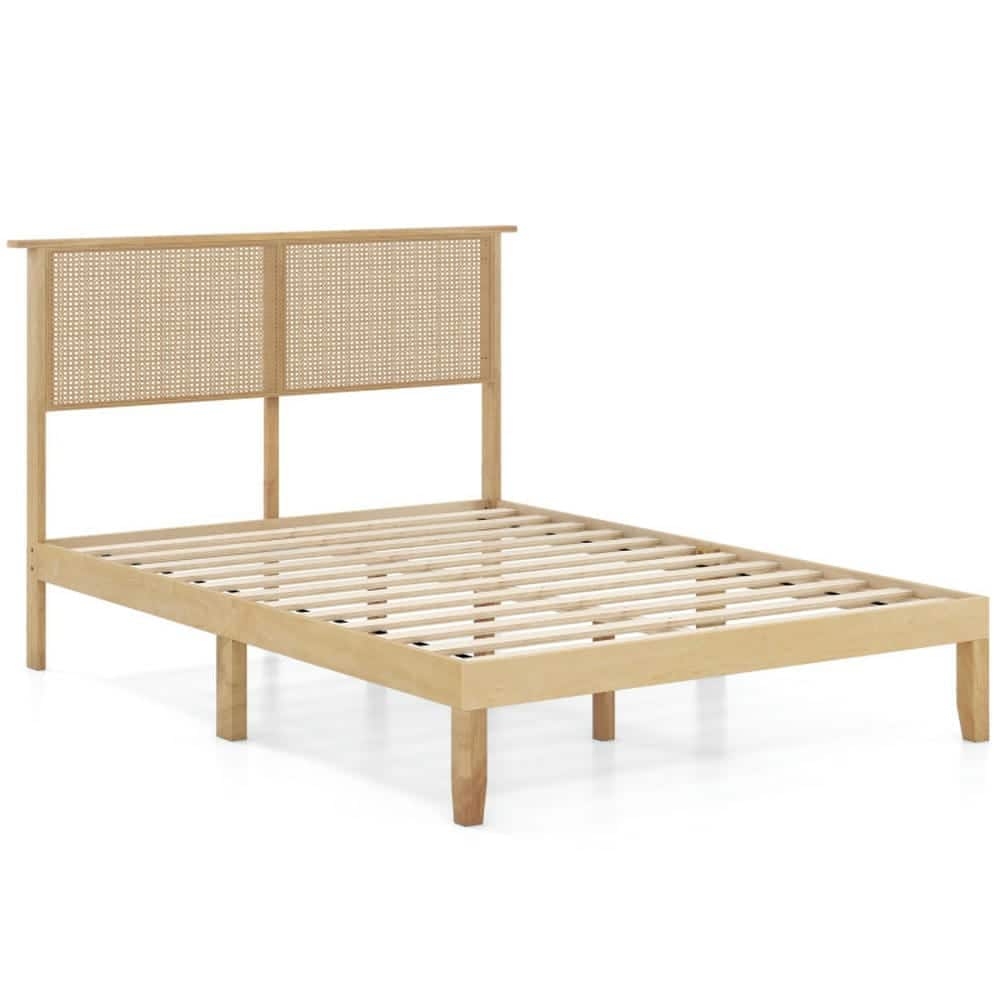 Kadyn - Platform Bed Frame, Bedroom Bed Frame,Twin/Full/Queen Size Bed Frame with Rattan Headboard-Full Size - Beige