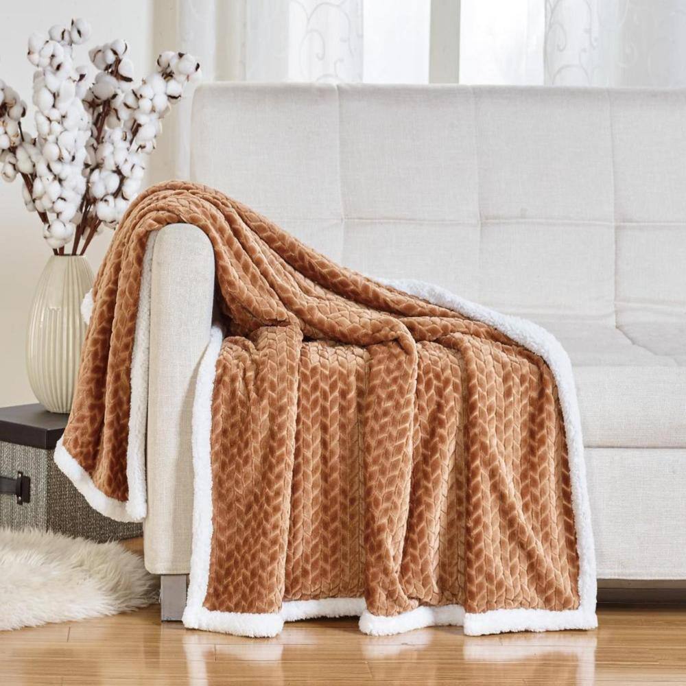 Alt View 1. Noble House - Soft Braided and Comfortable Plush All Season Sherpa 50" X 60" Throw Blanket, Mocha - Mocha.