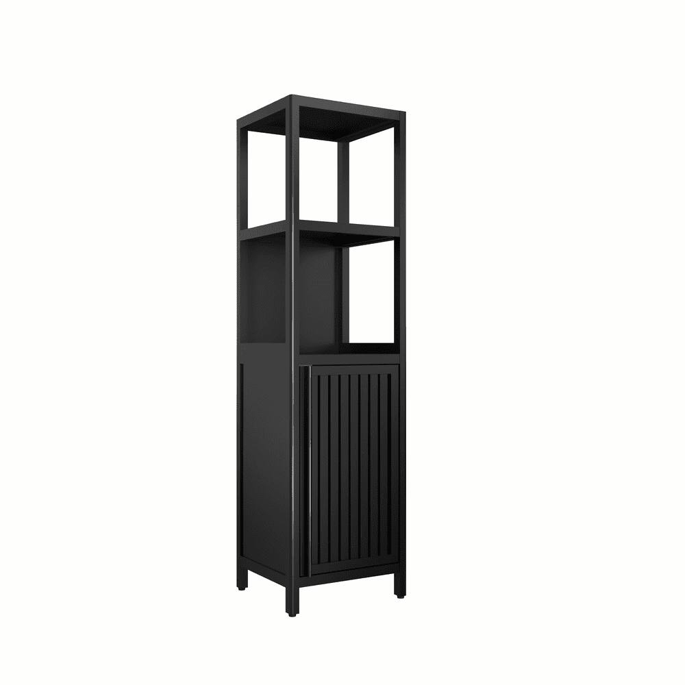 Alt View 2. Kadyn - A 52-foot-tall Black linen tower bamboo storage cabinet, Suitable for main living spaces - Black.