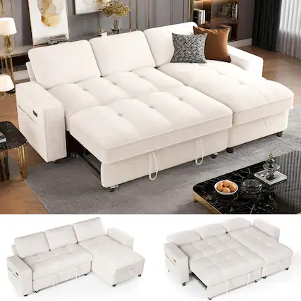 Front. Vipbear - Vipbear 108" 4 Seat Modular Sectional Sofa with USB Ports, Adjustable Backrest, 2 Storage Seats,Beige - Beige.