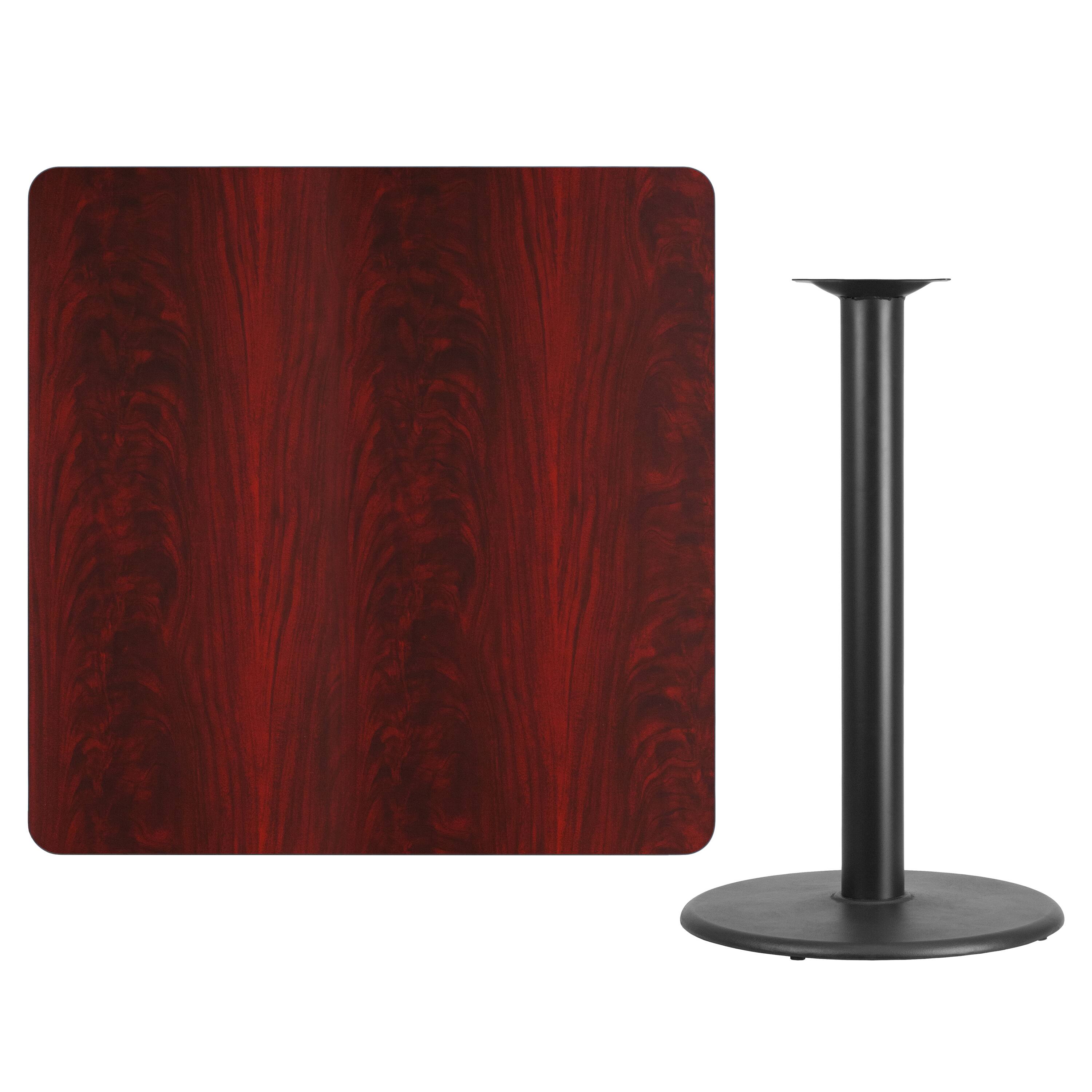 Alt View 2. Emma + Oliver - 42" Square Laminate Table Top with 24" Round Bar Height Table Base - Mahogany.