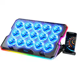 HongFei - Gaming Laptop Cooling Pad, Laptop Cooler with 15 Quiet Fans for 12-17.3 Inch Notebook, Slim Portable Stand - Colorful Lights
