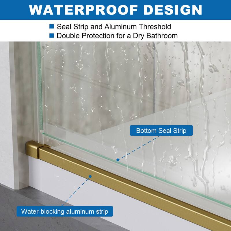 WATERPROOF DESIGN

- Seal Strip and Aluminum Threshold
- Double Protection for a Dry Bathroom

Bottom Seal Strip

Water-blocking aluminum strip