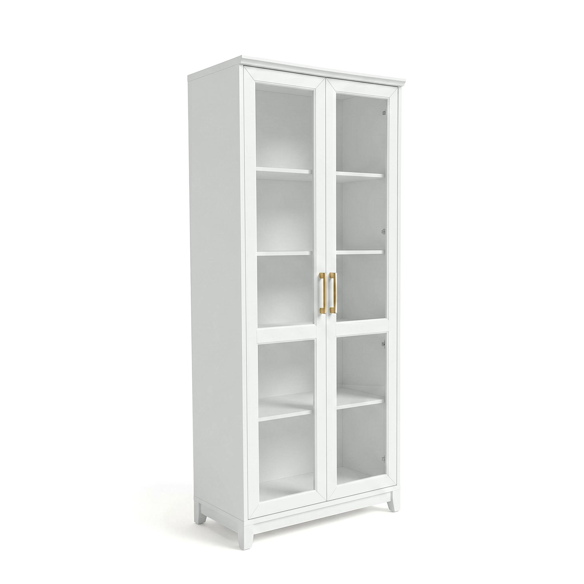 Alt View 1. Martha Stewart - Bedford Modular Tall Storage Cabinet with Soft-Close Glass Doors and Hardware, 4 Adjustable Shelves - White Frame/Gold Hardware.
