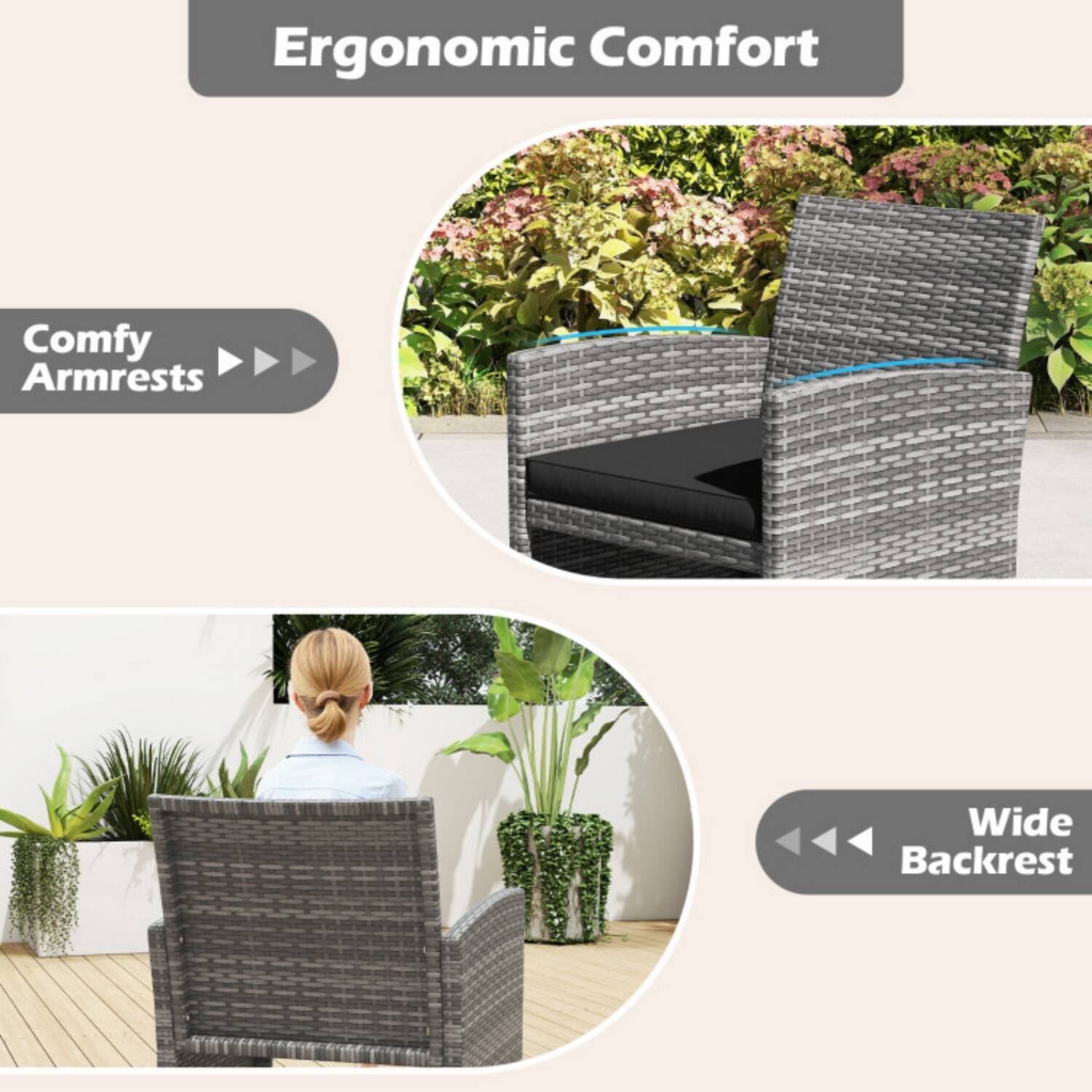 Ergonomic Comfort  
Comfy Armrests  
Wide Backrest