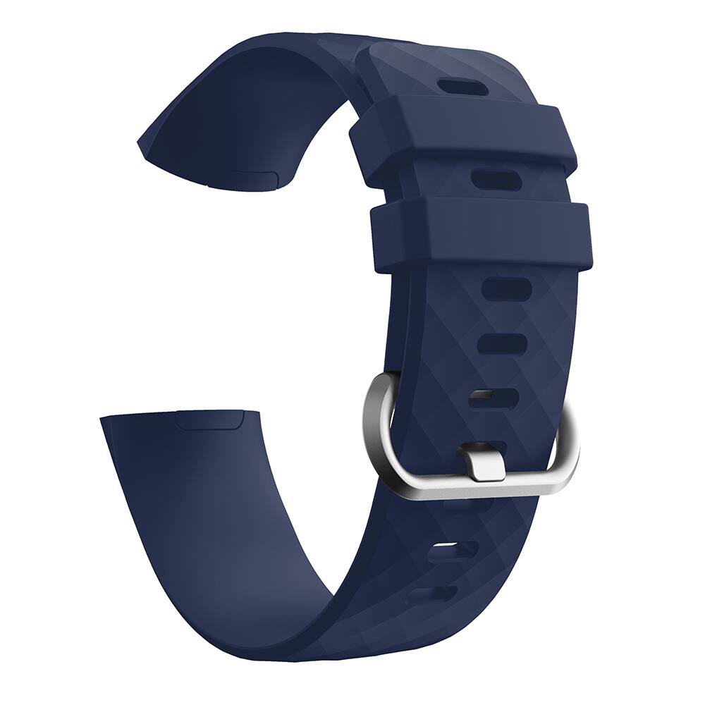 Left. StrapsCo - Active Band Silicone Rubber Watch Strap For Fitbit Charge 3 & Charge 4 (Medium-Long) - Blue.