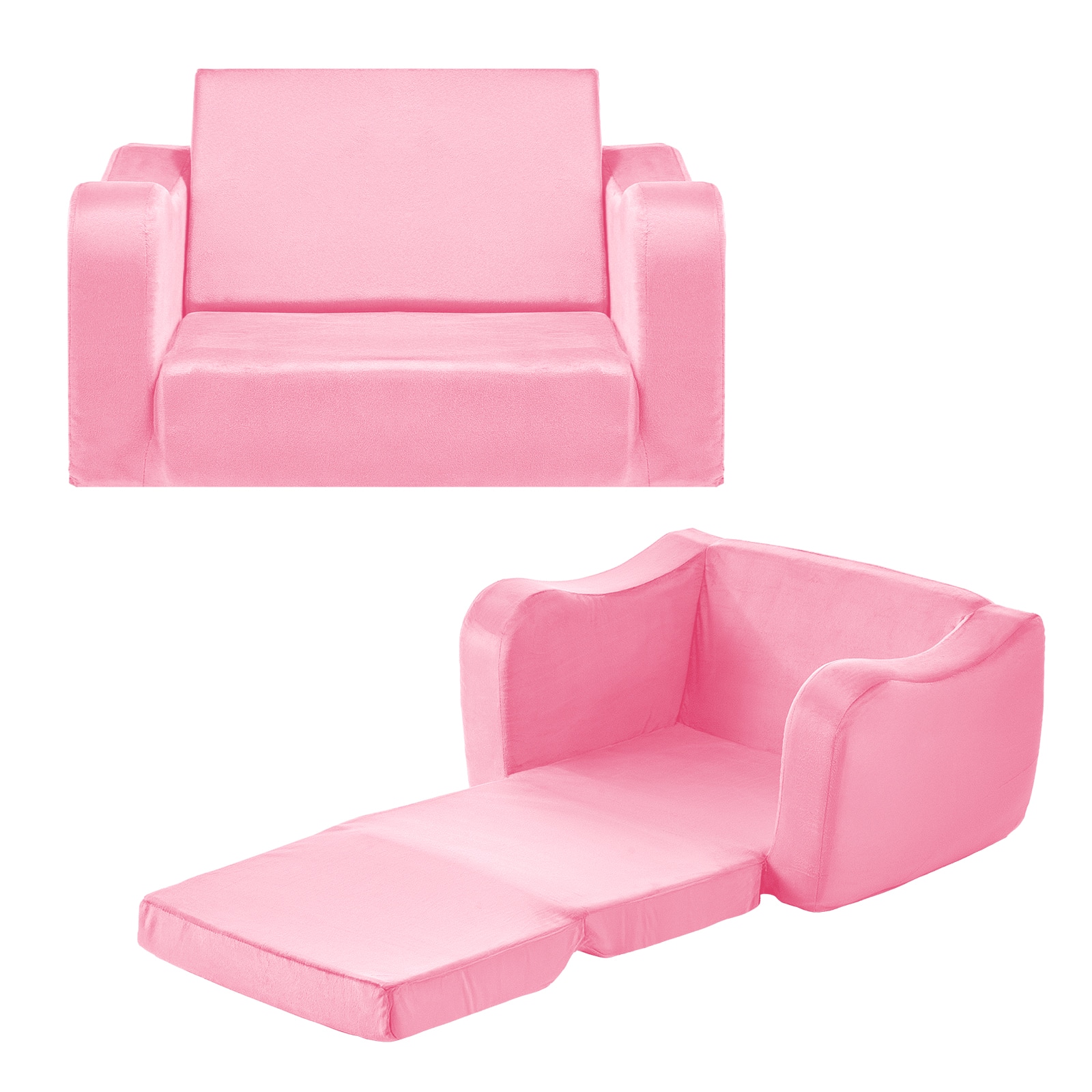 VEVOR - 2-in-1 Kids Sofa, Foldable Toddler Soft Couch with Armrests, Made of 28D Sponge & Short Pile - Pink