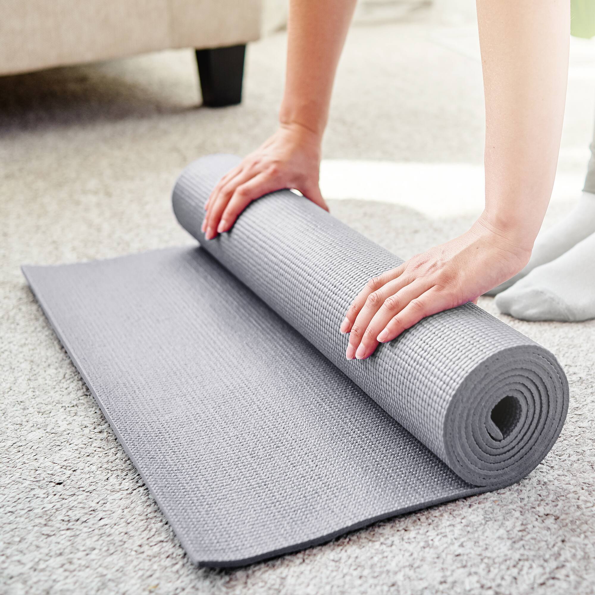 Alt View 3. Signature Fitness - Signature Fitness All Purpose High Density No Tear Exercise Mat w/Strap, Gray - Grey.
