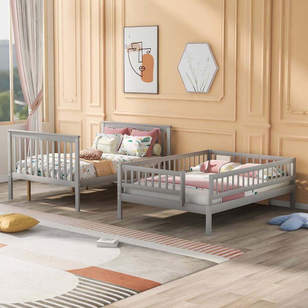 Angle. Loheer - Loheer Full Over Full Bunk Bed with Trundle and Stairs Gray - Gray.