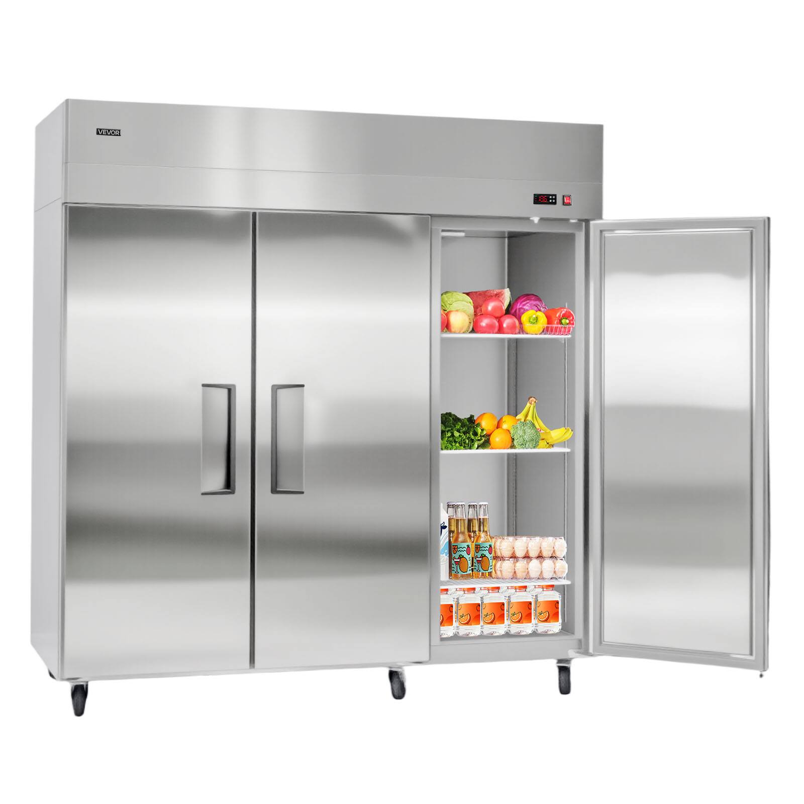 Alt View 5. VEVOR - Commercial Reach-In Refrigerator 72" W, 52 Cu.Ft Stainless Steel Upright Refrigerator with Three Doors, Auto-Defrost - Stainless steel color.
