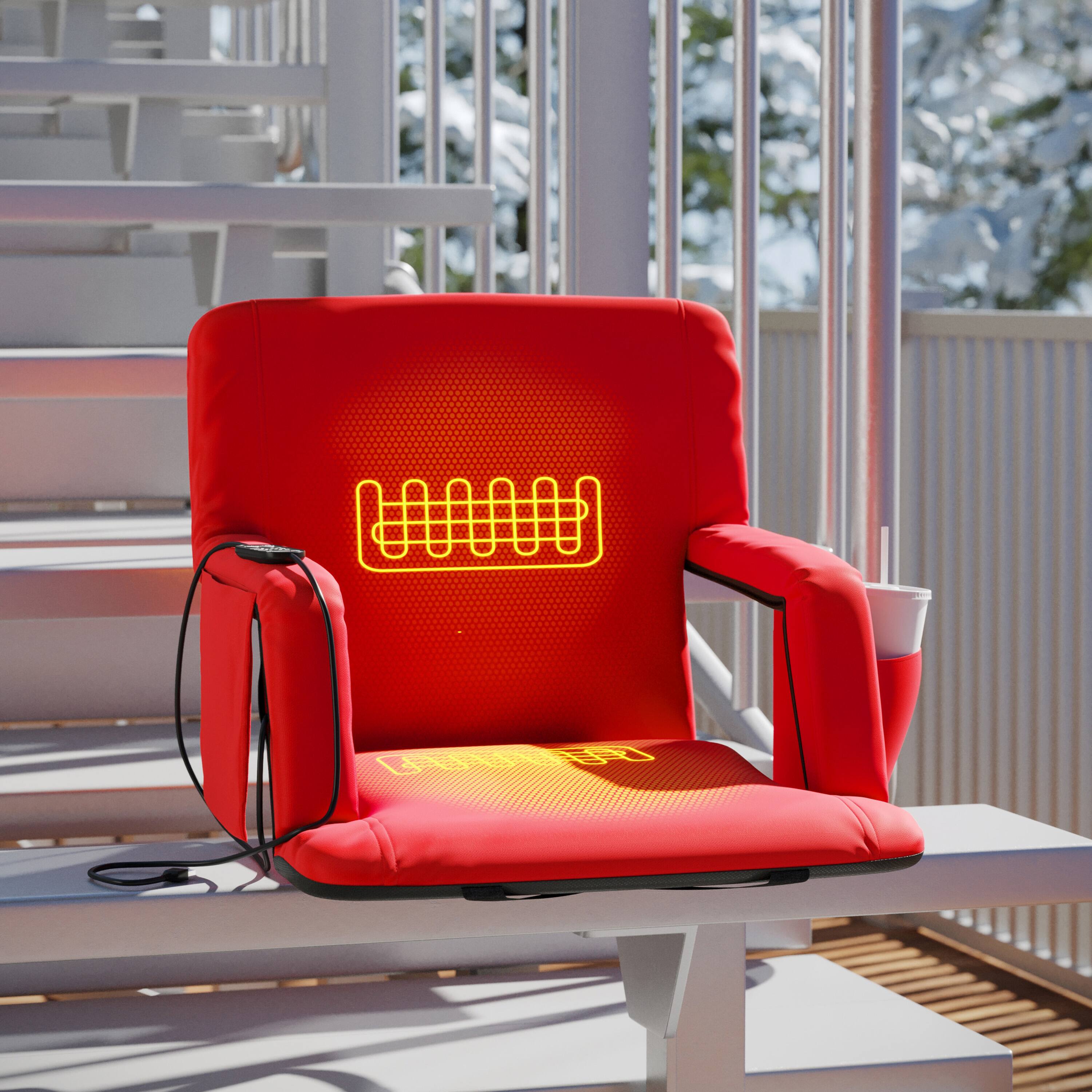 Alt View 2. Flash Furniture - Malta Red Portable Heated Reclining Stadium Chair with Armrests, Heated Padded Back & Heated Seat with Dual Storage Pock - Red.