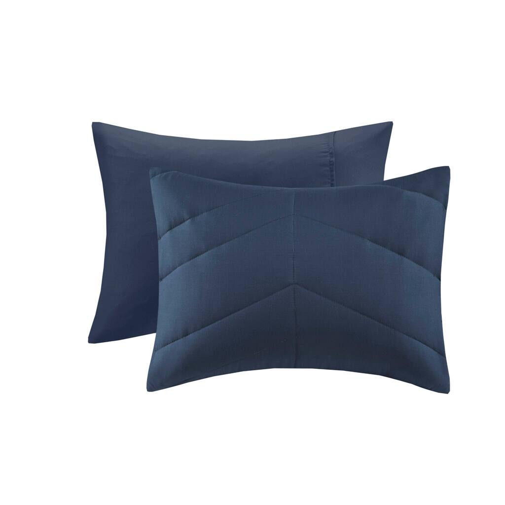 Alt View 4. Gracie Mills - Gracie Mills Solid Quilted Chevron Comforter Set with 350 GSM Polyfill - Navy.