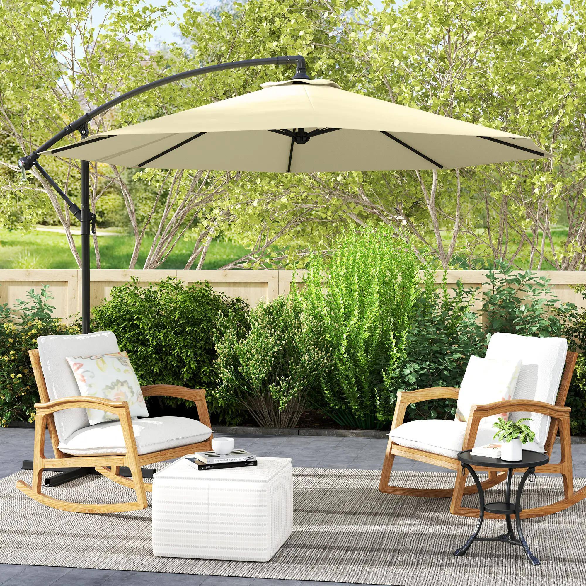 Alt View 6. Spaco - Spaco 10 Ft Cantilever Patio Umbrella, Tilt Offset Shade with Cross Base - Beige.