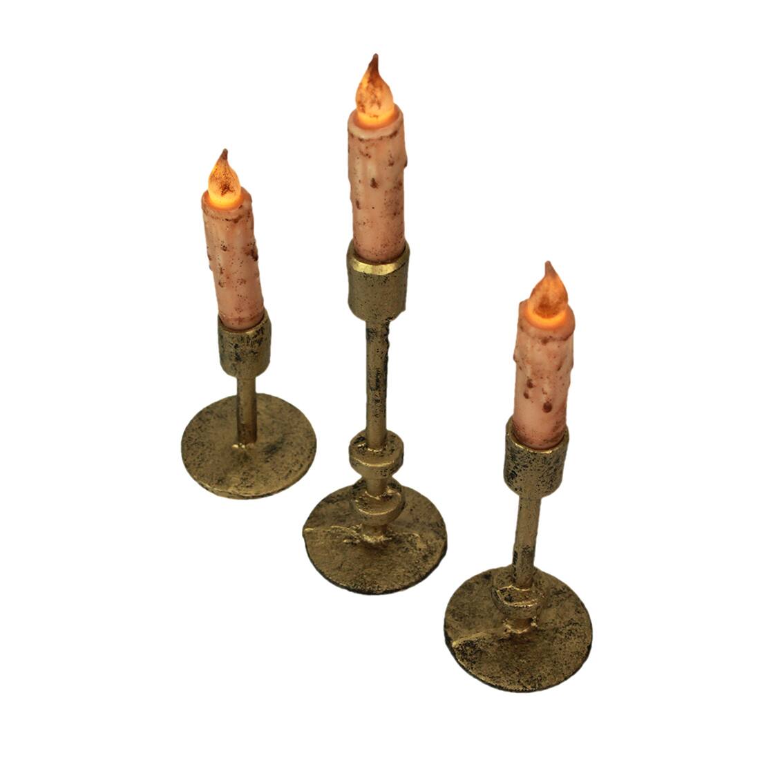 Alt View 2. Zeckos - Set of 3 Aged Bronze Cast Iron Taper Candle Holders MCM, Gothic Industrial Decor - Gold.