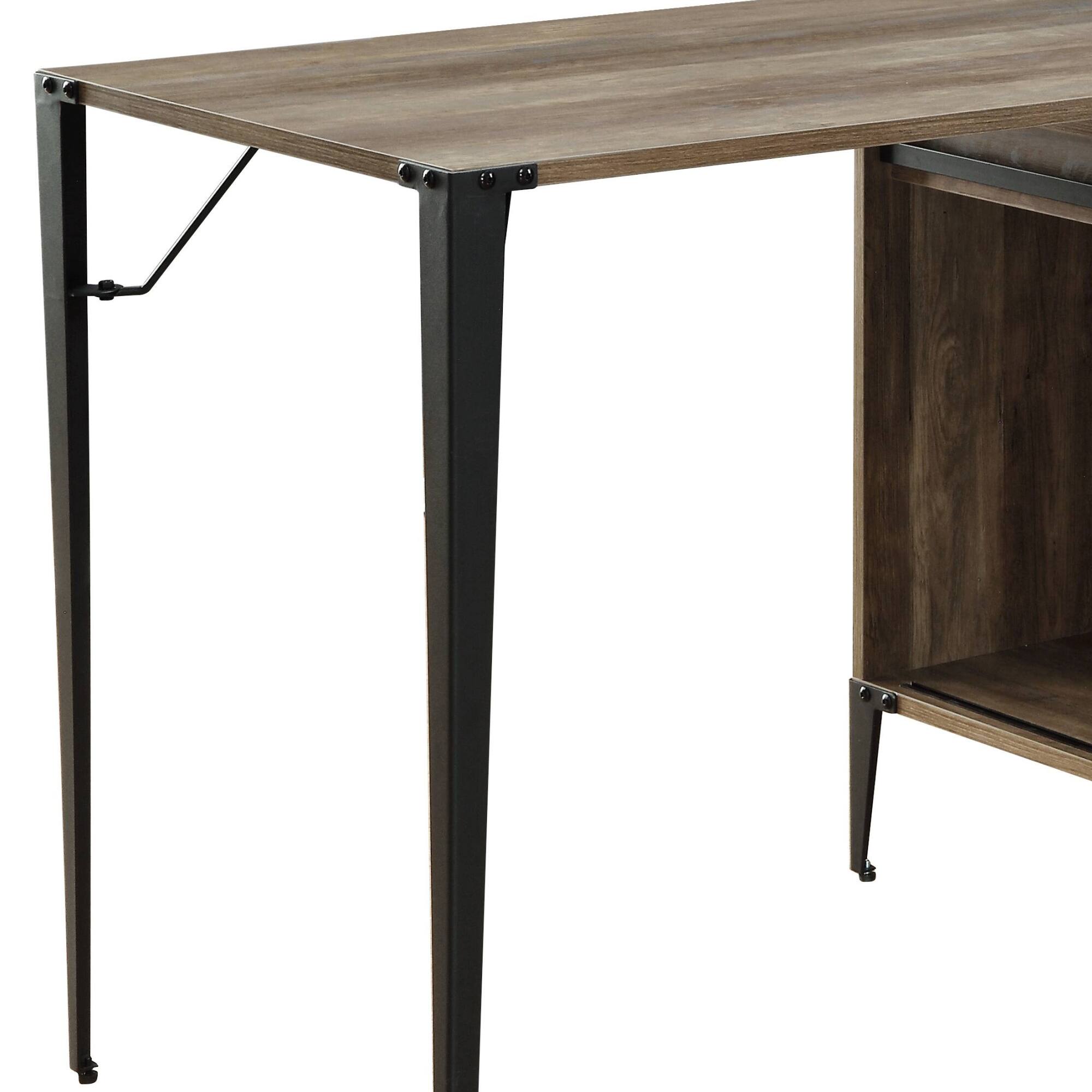 Alt View 4. GOODSILO - 48-Inch L-Shape Writing Desk with Barn Door Storage - Oak.