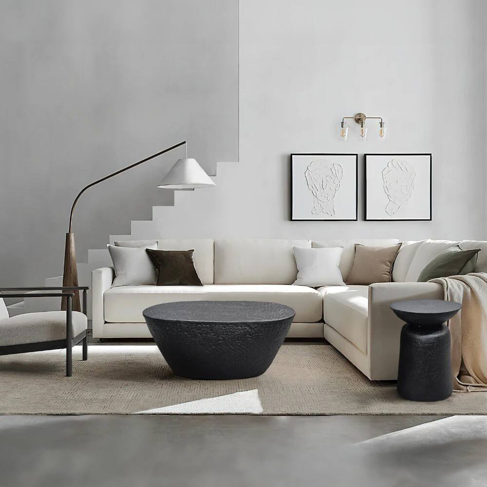 Alt View 8. Manhattan Lane - Josi 36 Inch Coffee Table, Handcrafted Hammered Design, Matte Black Sculptural Aluminum Frame - Black.