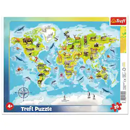Trefl - Preschool World Map with Animals 25 Piece Puzzle - Multicolor