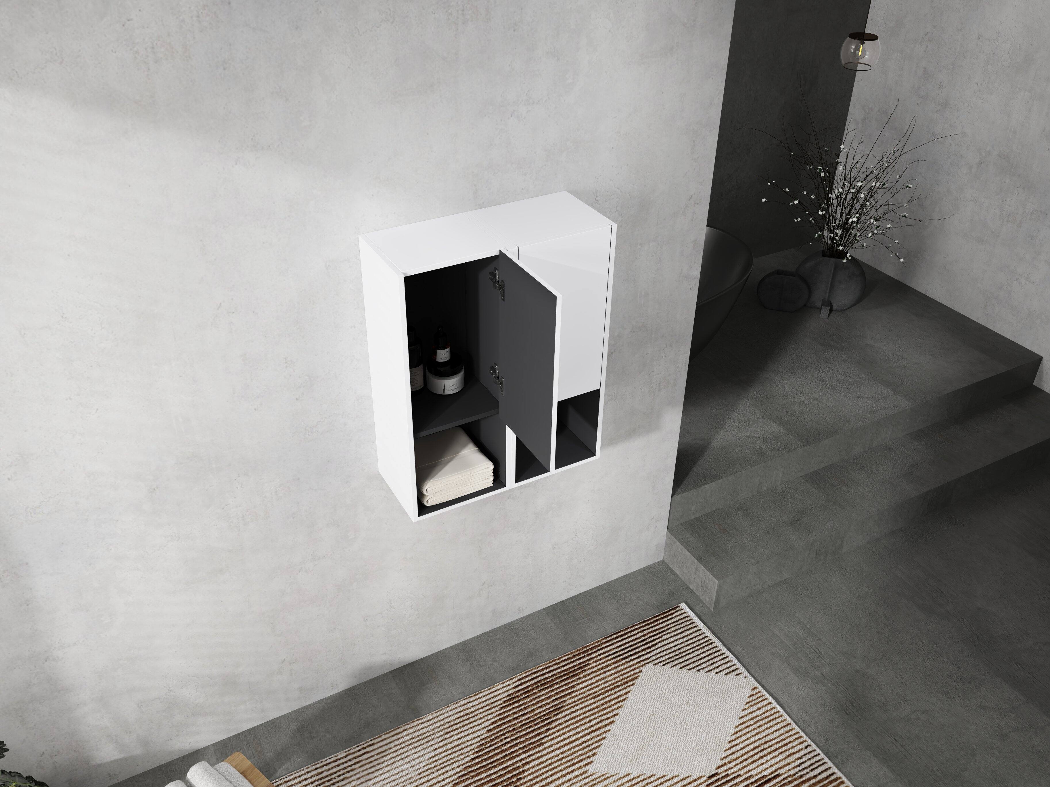 Left. TinyHomie - 12in Bathroom Side Cabinet 2-Soft Close Doors Float Mounting Design 12x2 KD-Packing - White.