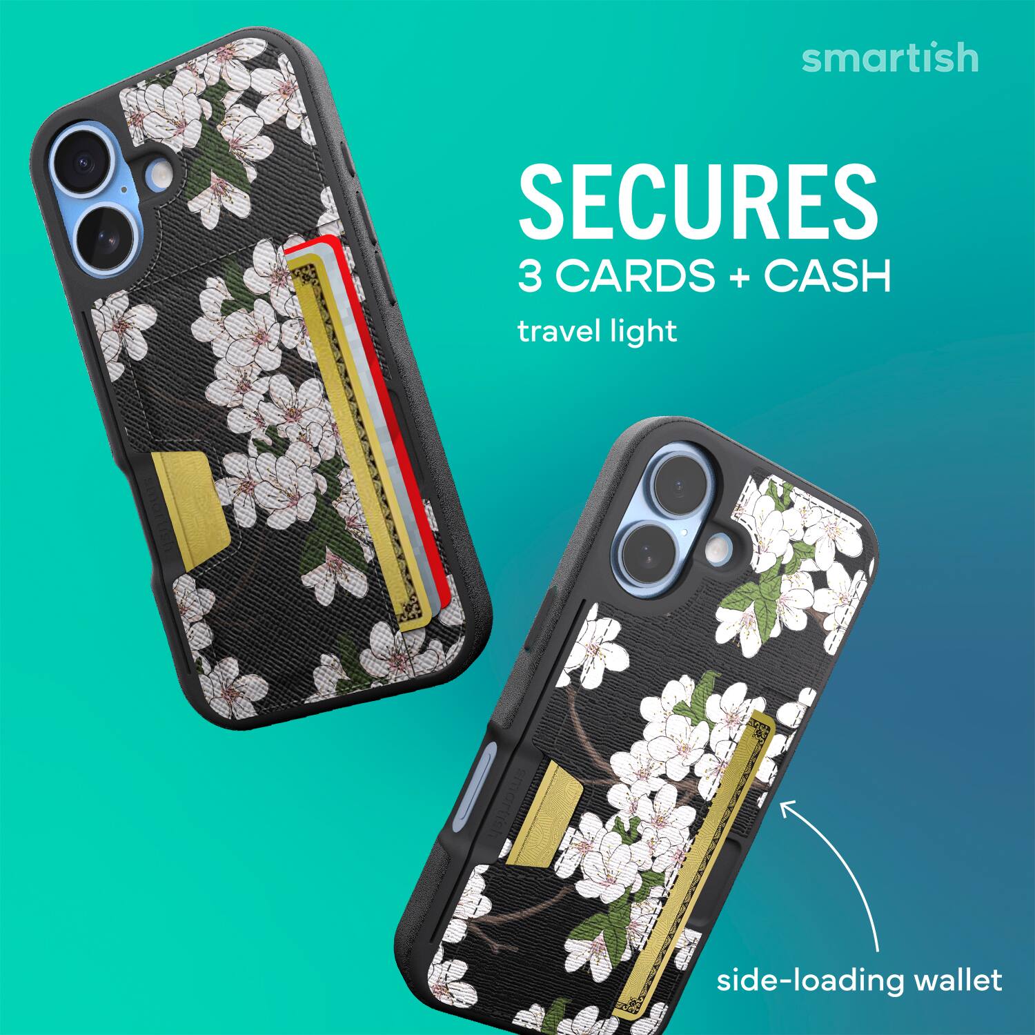 smartish SECURES 3 CARDS + CASH travel light side-loading wallet