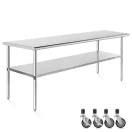 KUTLER - NSF Commercial Stainless Steel Prep and Work Table with Wheels - Silver