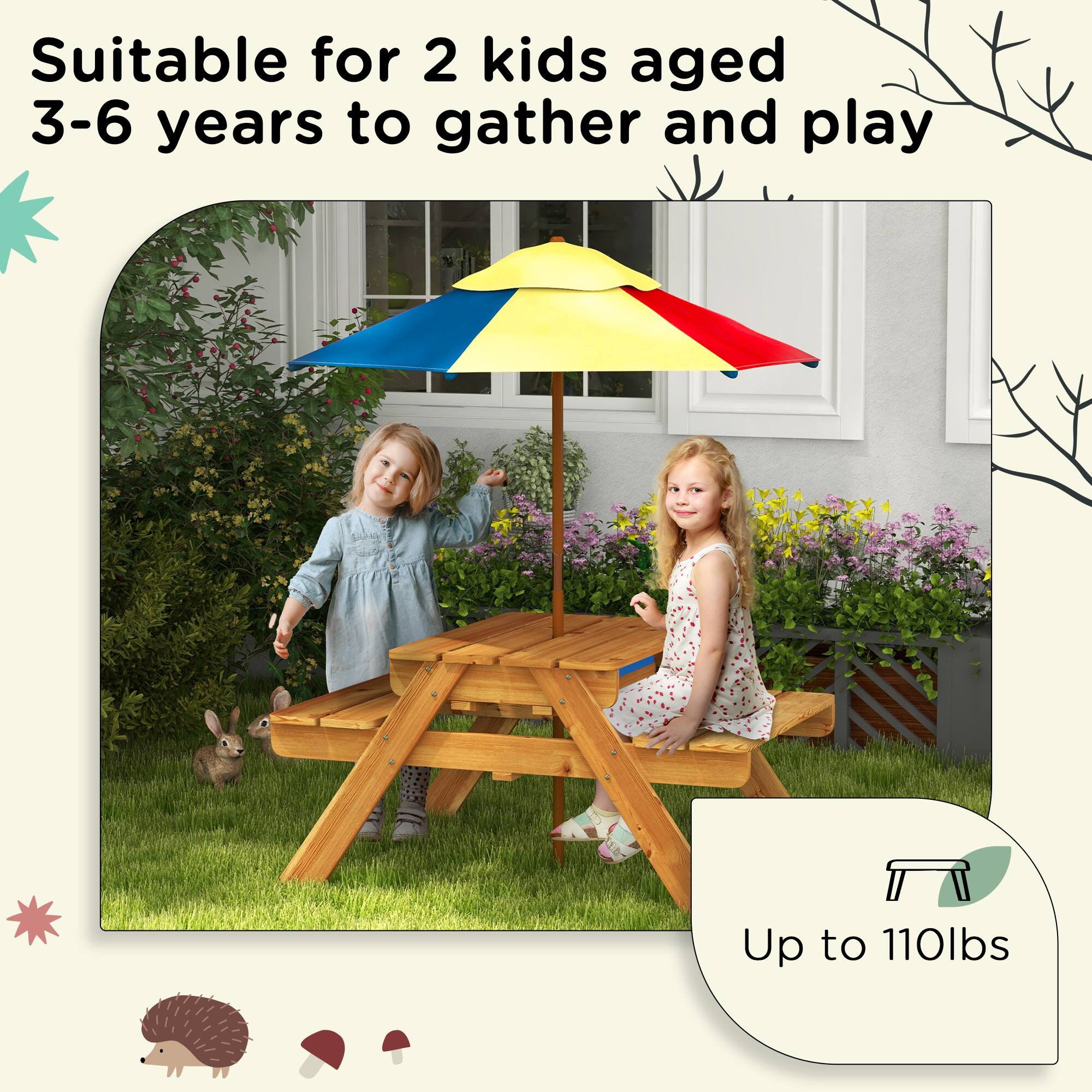 Suitable for 2 kids aged 3-6 years to gather and play  
Up to 110lbs