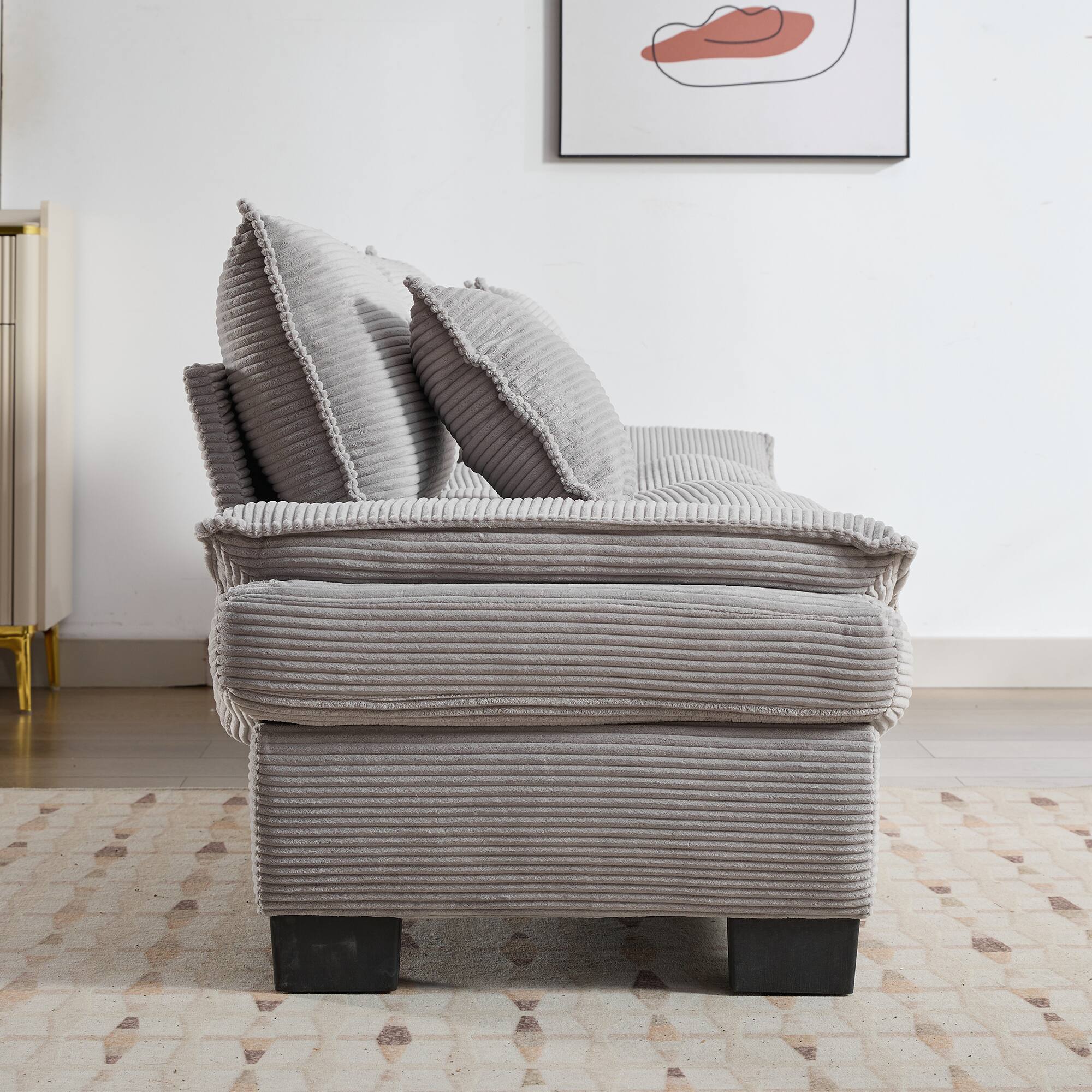 Alt View 10. Tiramisubest - Corduroy Couch Loveseat Sofa with Pillows,Comfy Upholstered Deep Seat Sofa for Bedroom,Living Room,Office-Light Grey - LIGHT GREY.