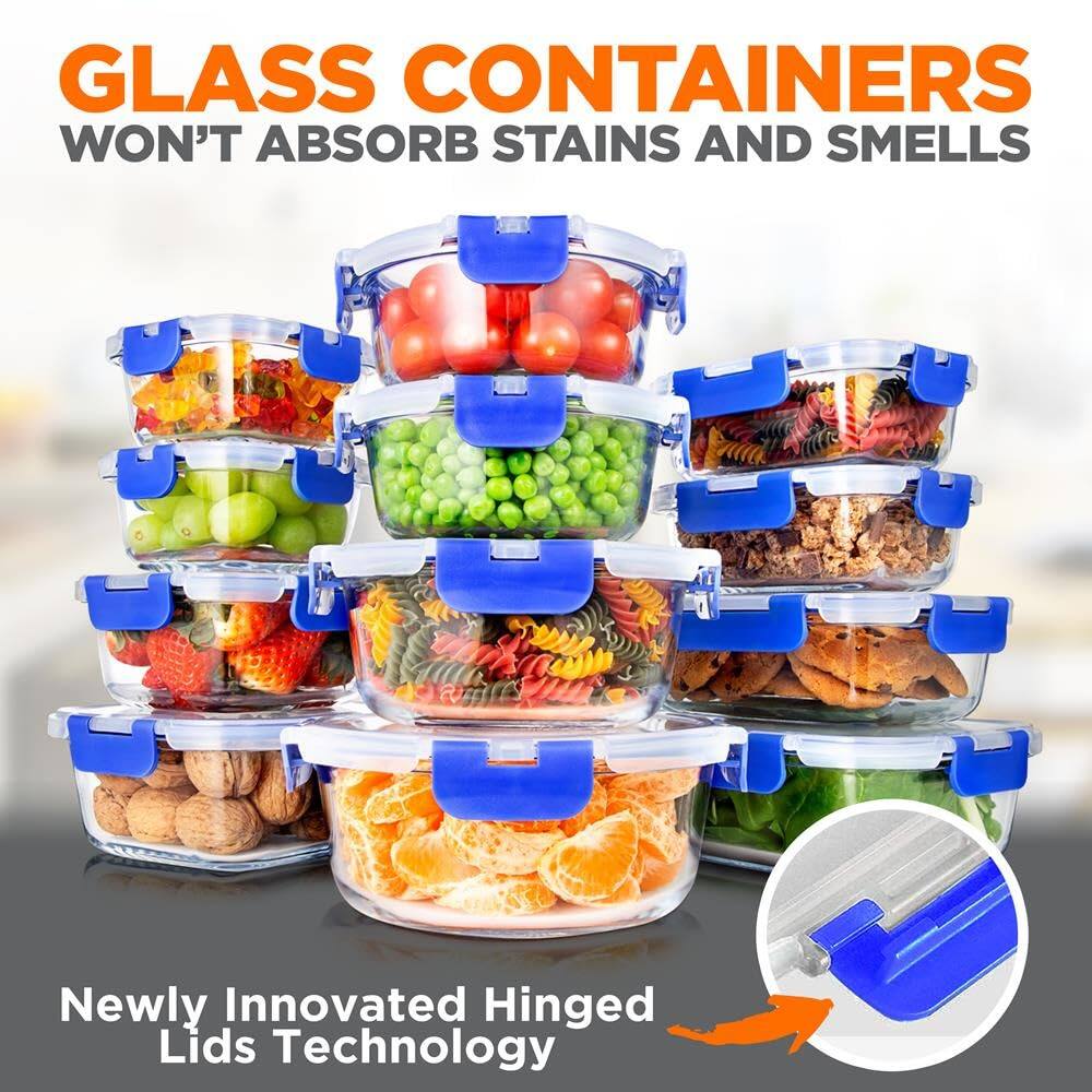 GLASS CONTAINERS WON'T ABSORB STAINS AND SMELLS

Newly Innovated Hinged Lids Technology