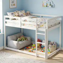 Gymax - Full Over Full Bunk Bed w/ Full-length Guardrails & Integrated Ladder - White