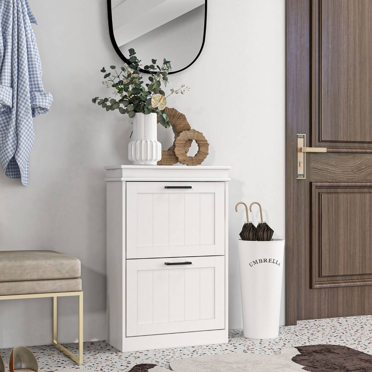 Alt View 1. Halitaa - Shoe Cabinet,with 2 Flip Drawers & Adjustable Shelves for 10 Pairs,for Narrow Hallway,Apartment,Small Space Living - White.
