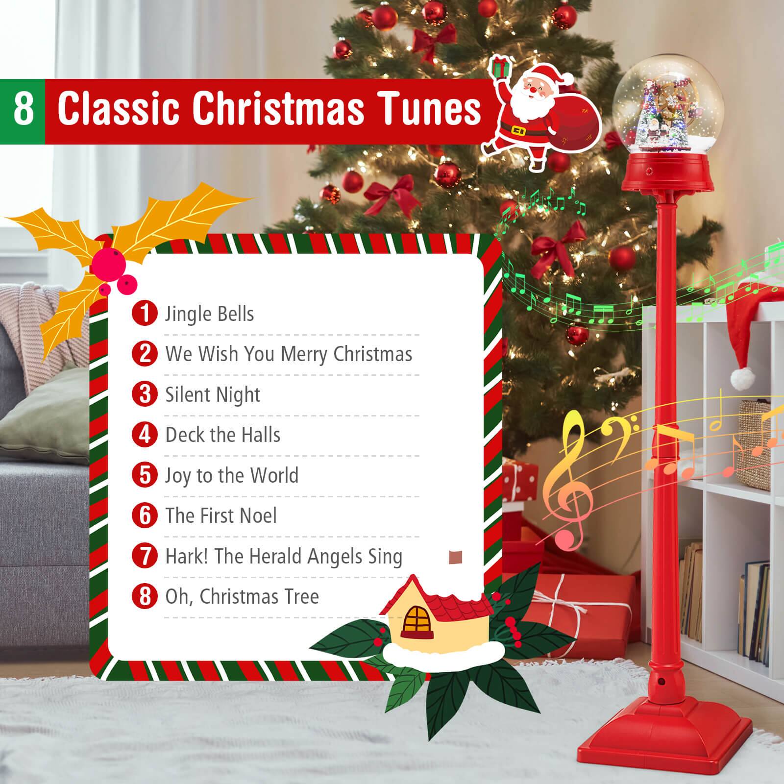 8 Classic Christmas Tunes

1. Jingle Bells
2. We Wish You Merry Christmas
3. Silent Night
4. Deck the Halls
5. Joy to the World
6. The First Noel
7. Hark! The Herald Angels Sing
8. Oh, Christmas Tree