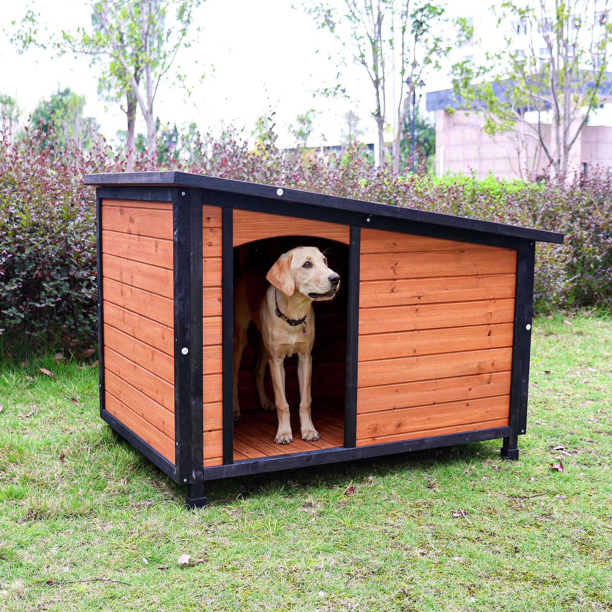 Angle. Pefilos - 46" Wood Dog House for Large Dogs with PVC Roof and Removable Floor Outdoor Weatherproof Pet Cat House.
