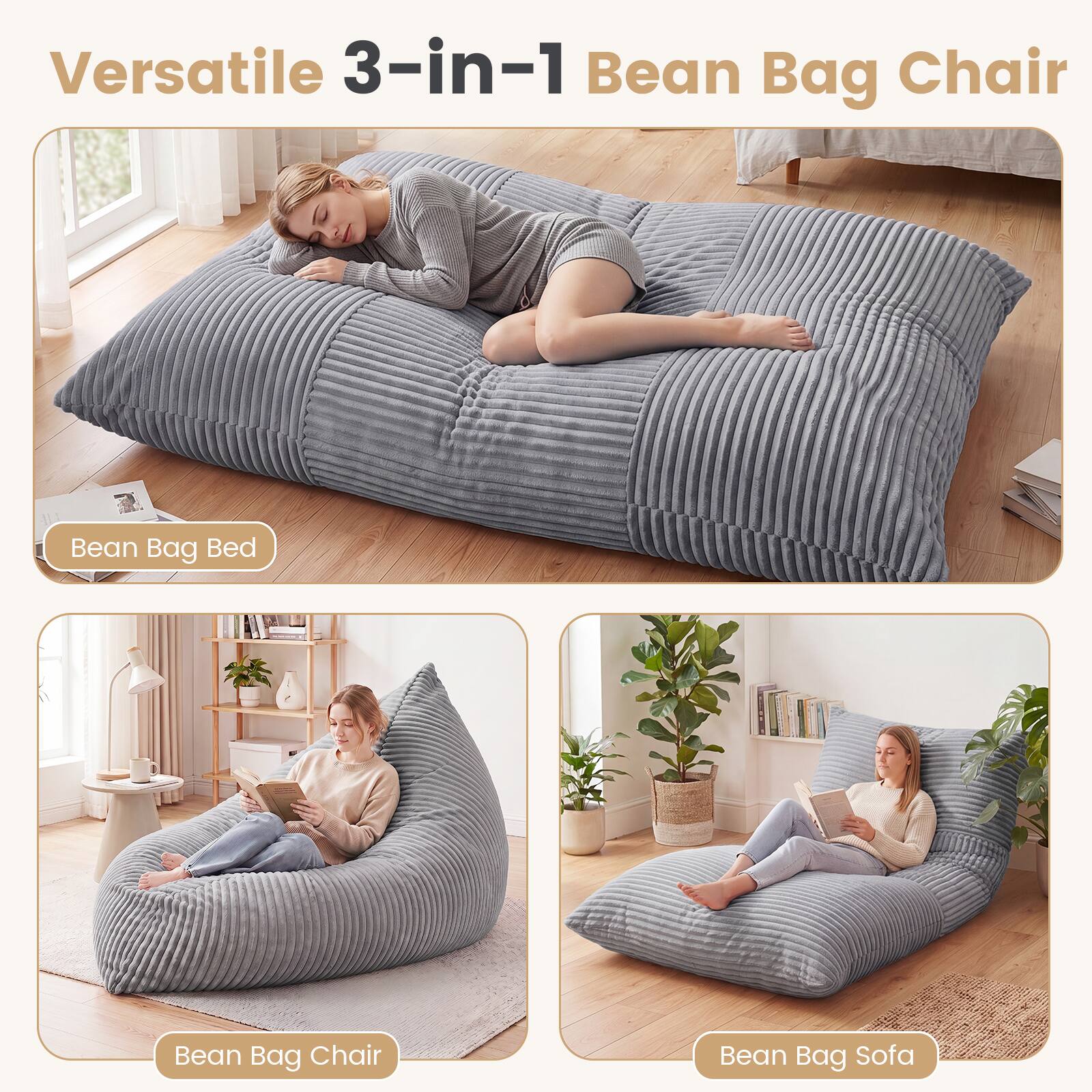 Versatile 3-in-1 Bean Bag Chair

- Bean Bag Bed
- Bean Bag Chair
- Bean Bag Sofa