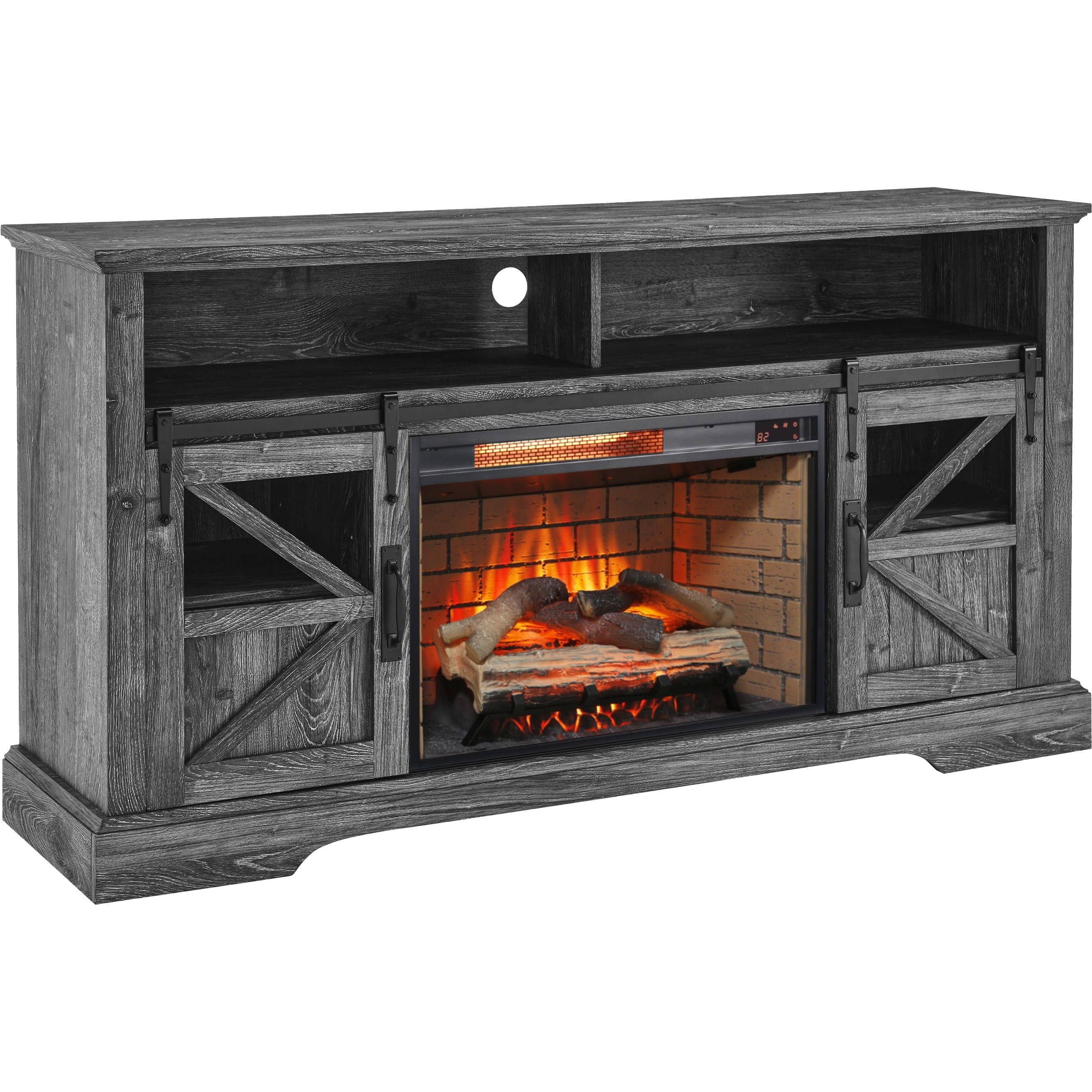 Mondawe - 55" TV Media Stand with Electric Fireplace KD Inserts Heater - Gray