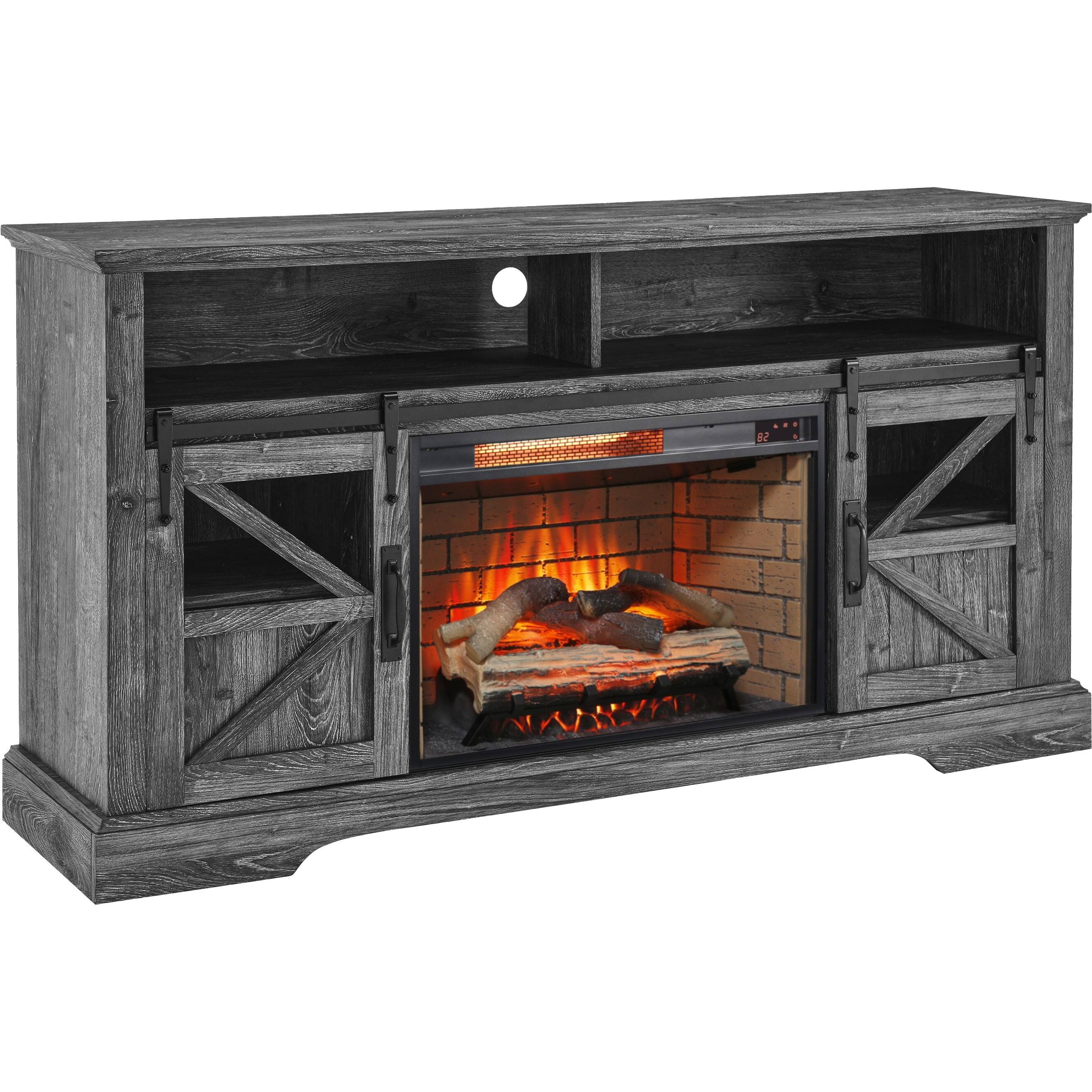 Front. Mondawe - 55" TV Media Stand with Electric Fireplace KD Inserts Heater - Gray.