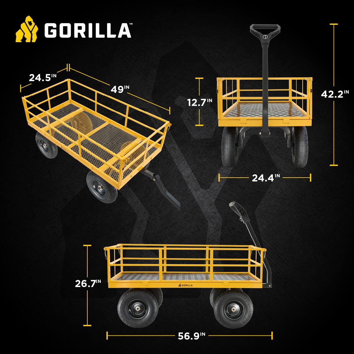 GORILLA  
3  
24.5" x 49"  
T 12.7"  
42.2"  
24.4"  
26.7"  
56.9"