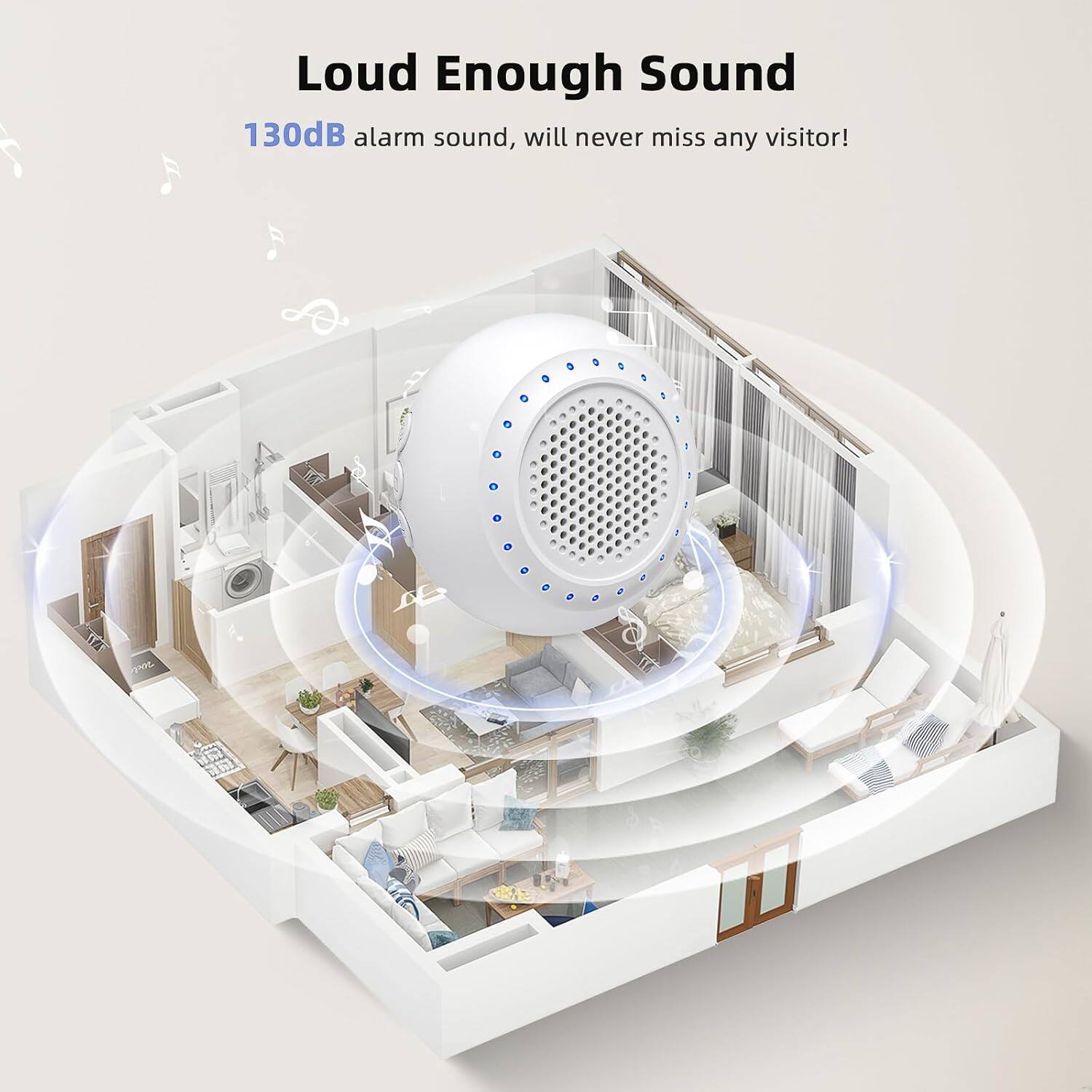 Loud Enough Sound  
130dB alarm sound, will never miss any visitor!