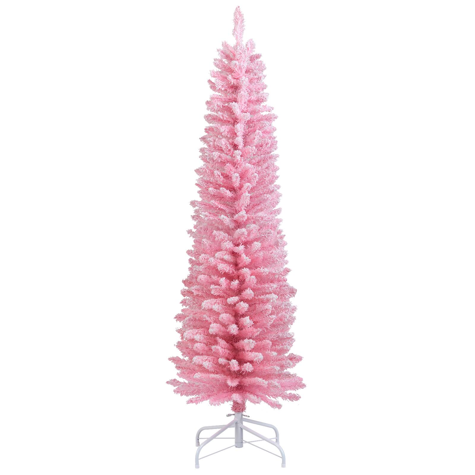 Alt View 9. Gymax - Gymax 5 FT Pink Artificial Christmas Tree Slim Pencil Xmas Tree w/ 328 Snow Flocked Branch Tips - Pink.