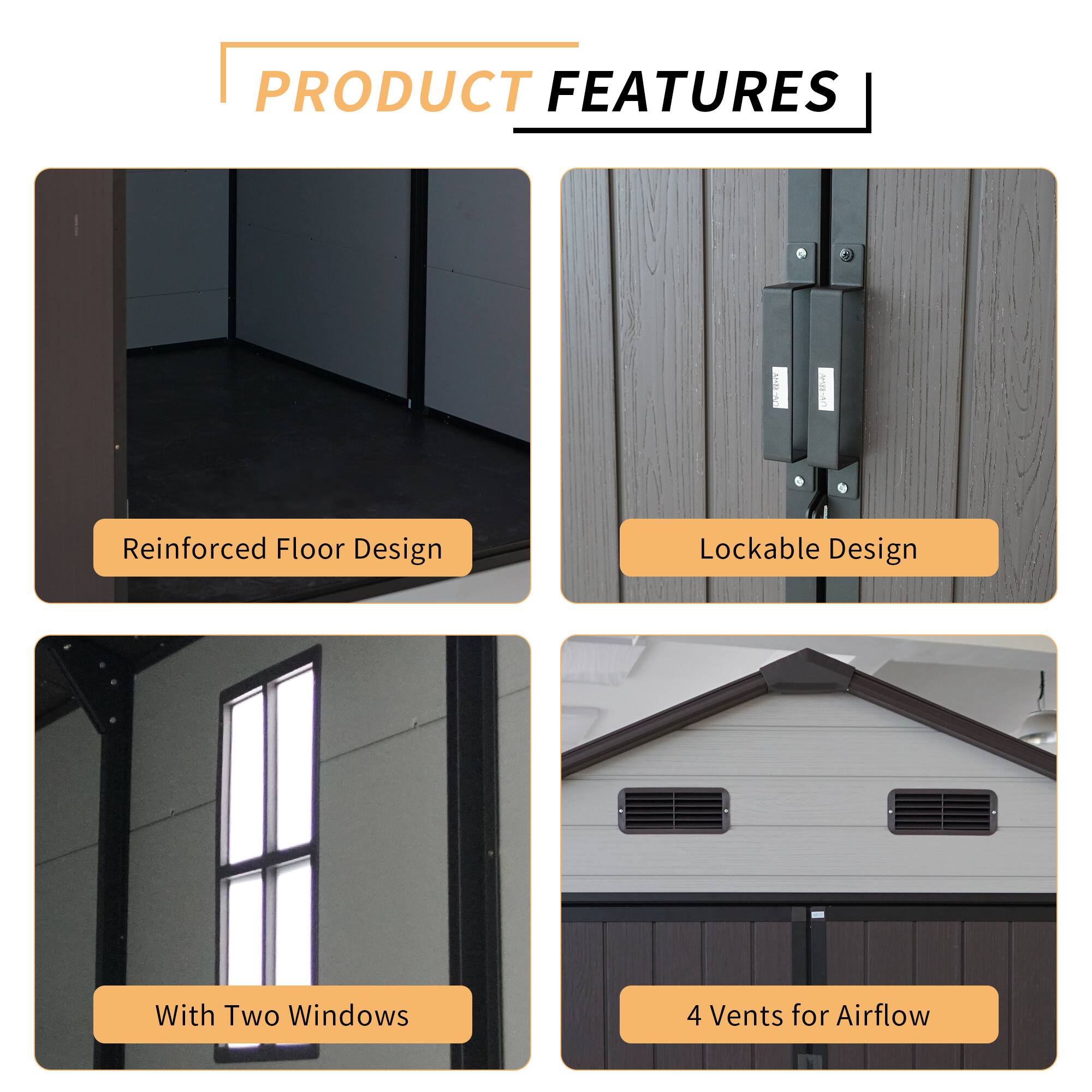 Alt View 3. Mondawe - 8x14 FT Outdoor Resin Storage Shed with Windows, Strong Aluminum Frame & Floor - Antique Brown+White.