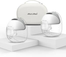 MomMed - Wearable Breast Pump – 3 Modes, 12 Suction Levels, <45dB Quiet, Lightweight, Portable, with Carrying Case - Gray