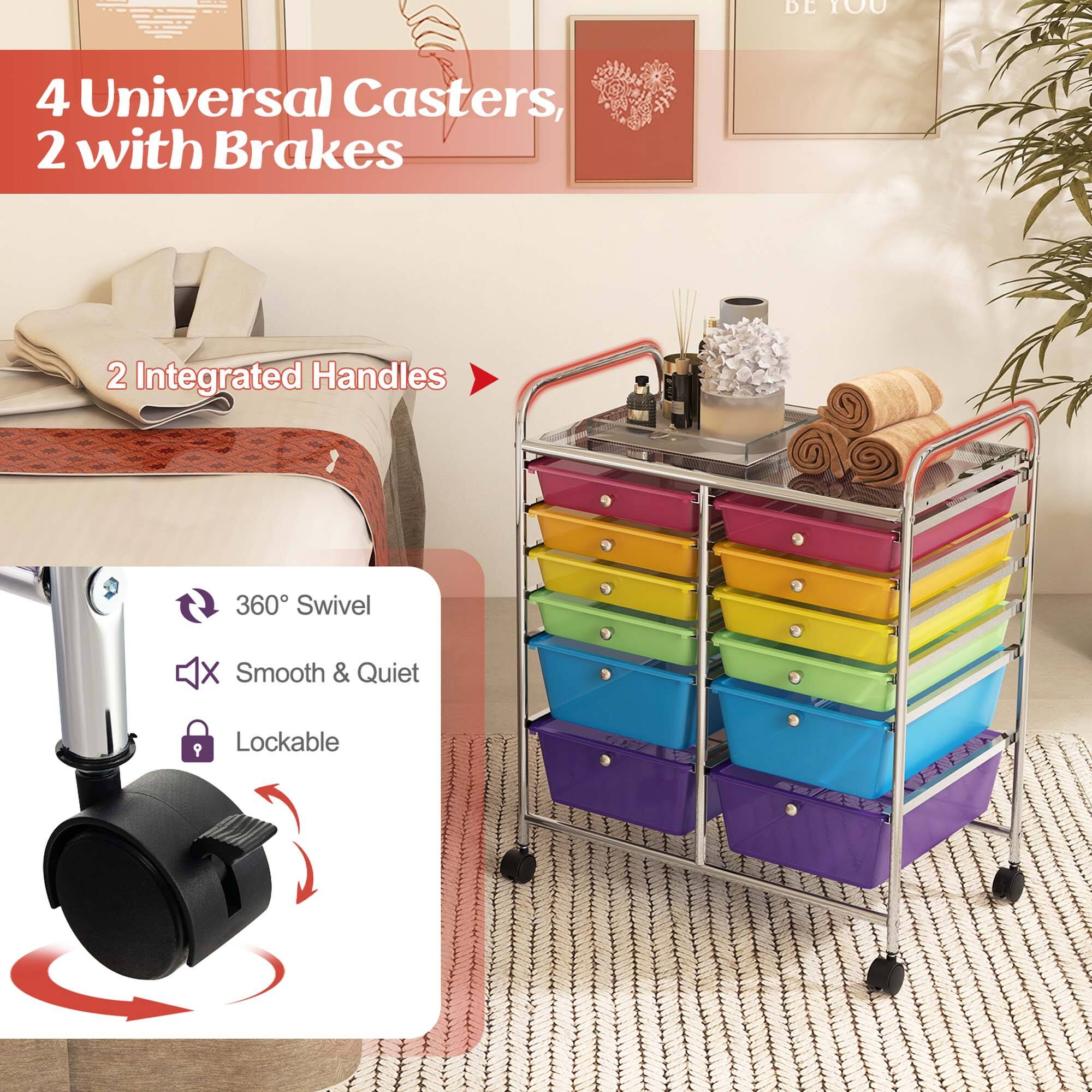 4 Universal Casters, 2 with Brakes, 2 Integrated Handles, 360 Swivel, X Smooth & Quiet, 9 Lockable.