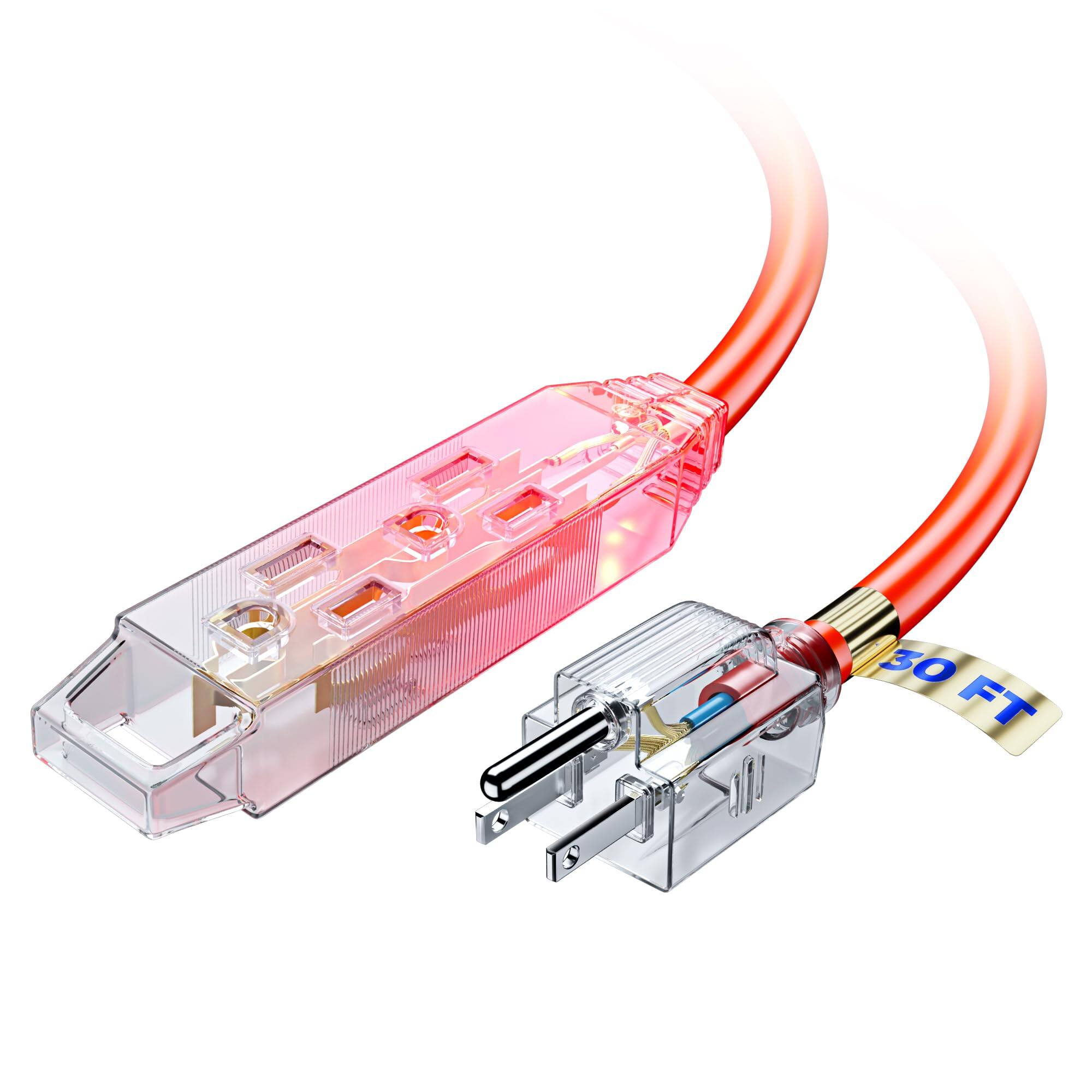 Front. Maximm - Extension Cord 30 ft, Extension Cord with Multiple Outlets and Lit Ends,16 Gauge ETL Listed - Orange.