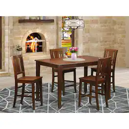 East West Furniture - 5 Pc Counter height Table set- pub Table and 4 counter height chair - Mahogany