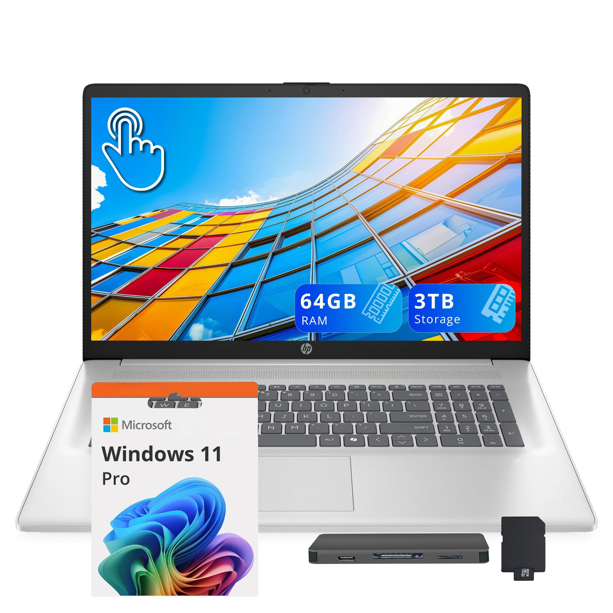HP - 17.3 " Touchscreen Laptop, Intel Ultra 7 255U,64GB DDR5,2TB SSD, Copilot AI,Win 11 Pro,1TB Dock Set - Silver