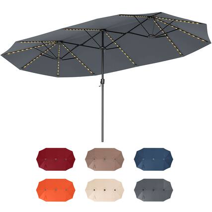 Front. Costway - Costway 15.5 FT Extra-Large Patio Umbrella with LED Solar Lights & 12 Heavy-Duty Ribs Gray - Gray.