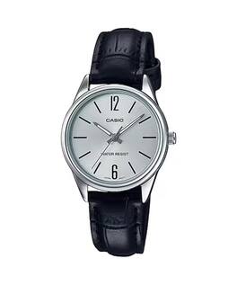 Casio - Women’s Leather Strap Silver Dial Analog Watch - LTP-V005L-7BUDF - Black