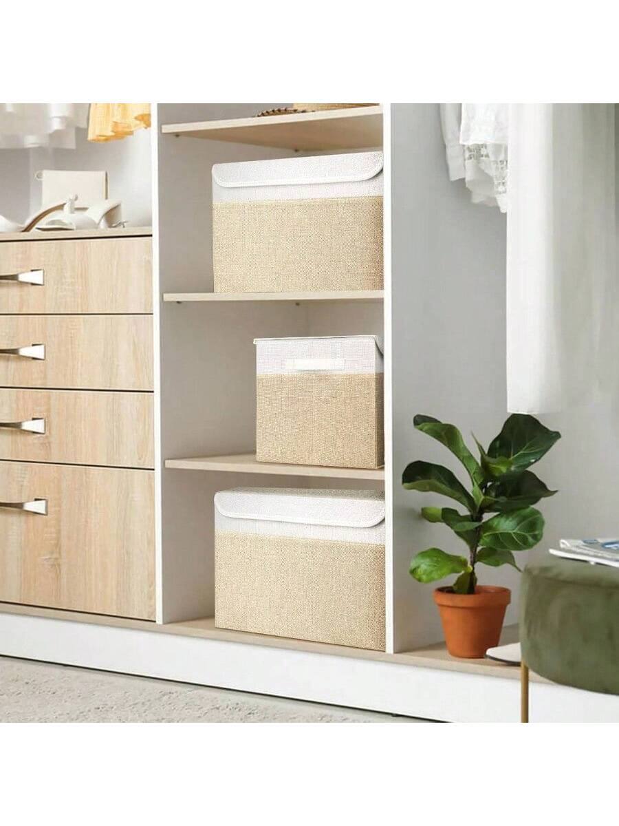 22 Quart Linen Fabric Foldable Storage Bin Cube Organizer Basket with Flip-Top Lid, Gray, 4 Pack