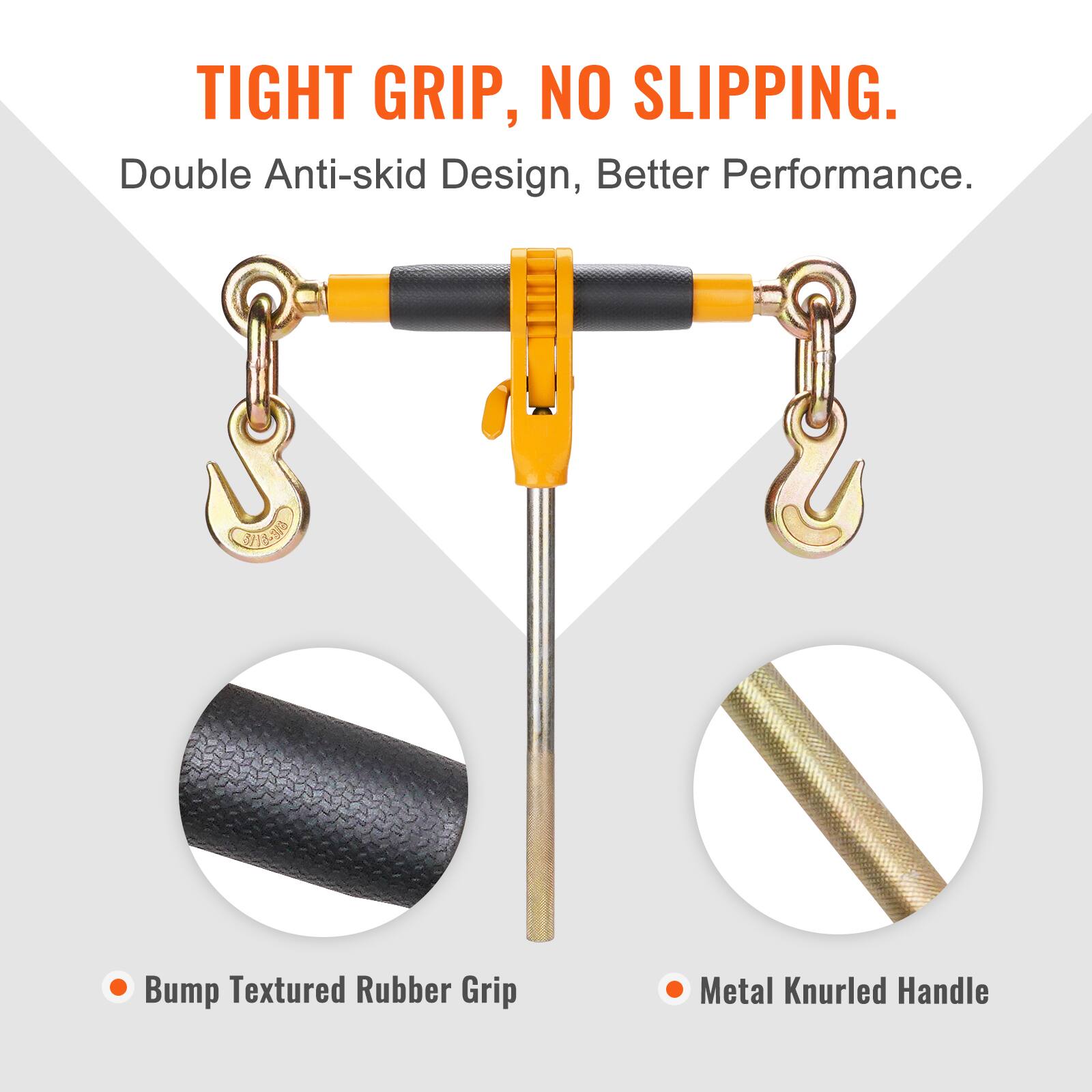 TIGHT GRIP, NO SLIPPING.  
Double Anti-skid Design, Better Performance.  

- Bump Textured Rubber Grip  
- Metal Knurled Handle